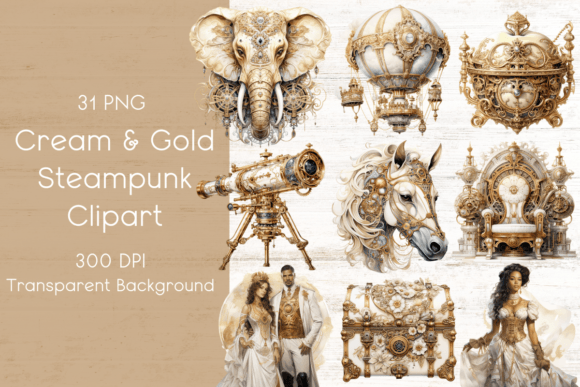 Download Cream &amp; Gold Steampunk Clipart - Steampunk Collection